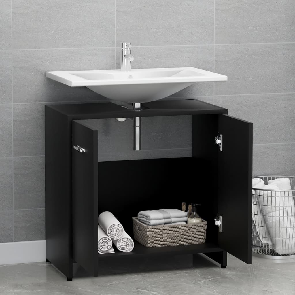 Armadio da Bagno Nero 60x33x61 cm in Truciolato cod mxl 31375