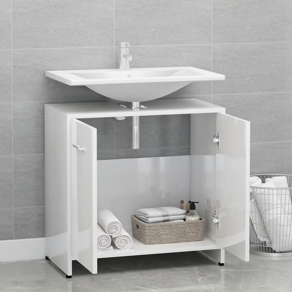 Armadio da Bagno Bianco Lucido 60x33x61 cm in Truciolato 802576