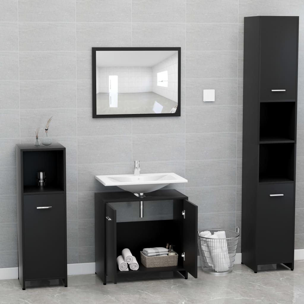 Set Mobili da Bagno Nero in Legno Multistrato