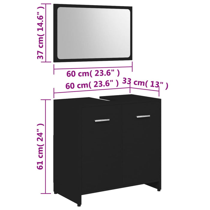 Set Mobili da Bagno Nero in Legno Multistrato