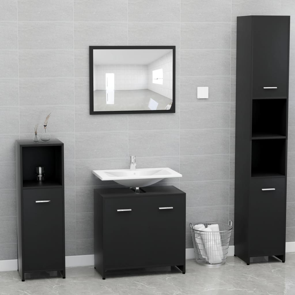 Set Mobili da Bagno Nero in Legno Multistrato