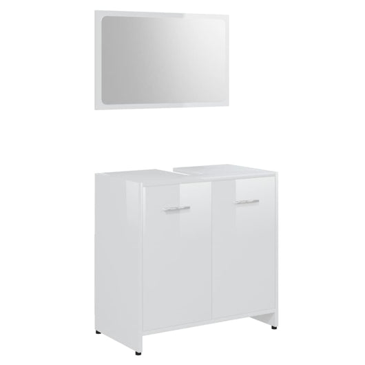 Set Mobili da Bagno Bianco Lucido in Legno Multistrato 802585