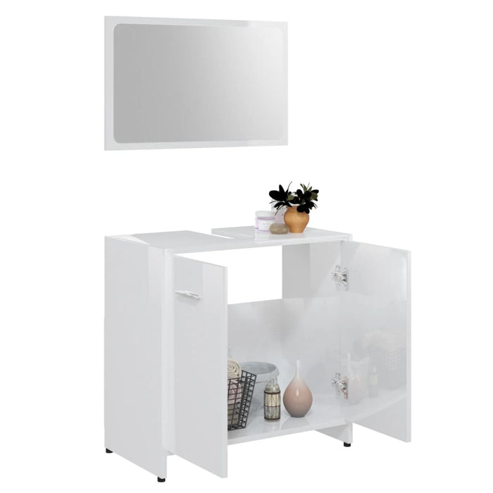 Set Mobili da Bagno Bianco Lucido in Legno Multistrato 802585