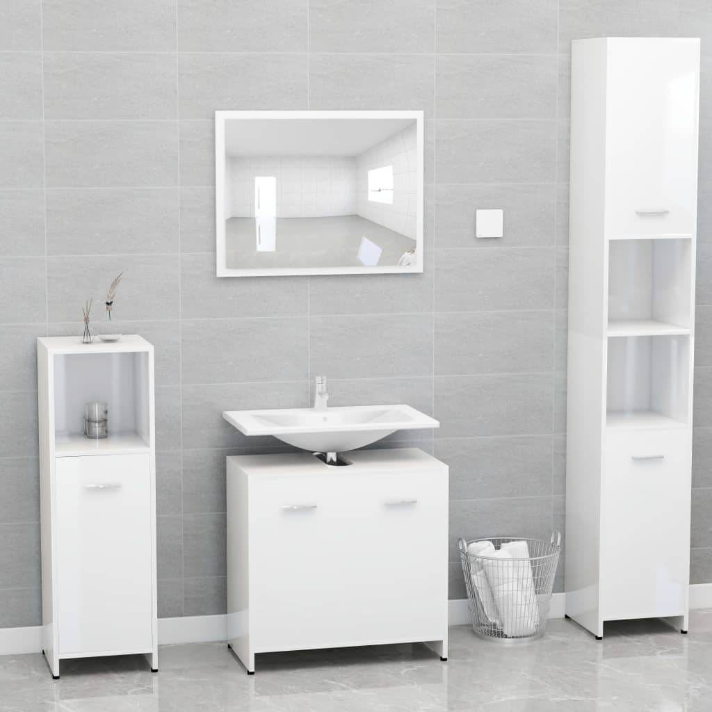 Set Mobili da Bagno Bianco Lucido in Legno Multistrato 802585