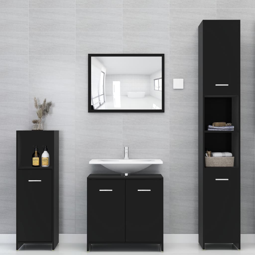 Armadio da Bagno Nero 30x30x95 cm in Truciolato cod mxl 31372