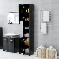 Armadio da Bagno Nero 30x30x183,5 cm in Truciolato 802598