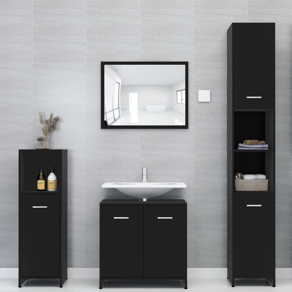 Armadio da Bagno Nero 30x30x183,5 cm in Truciolato 802598