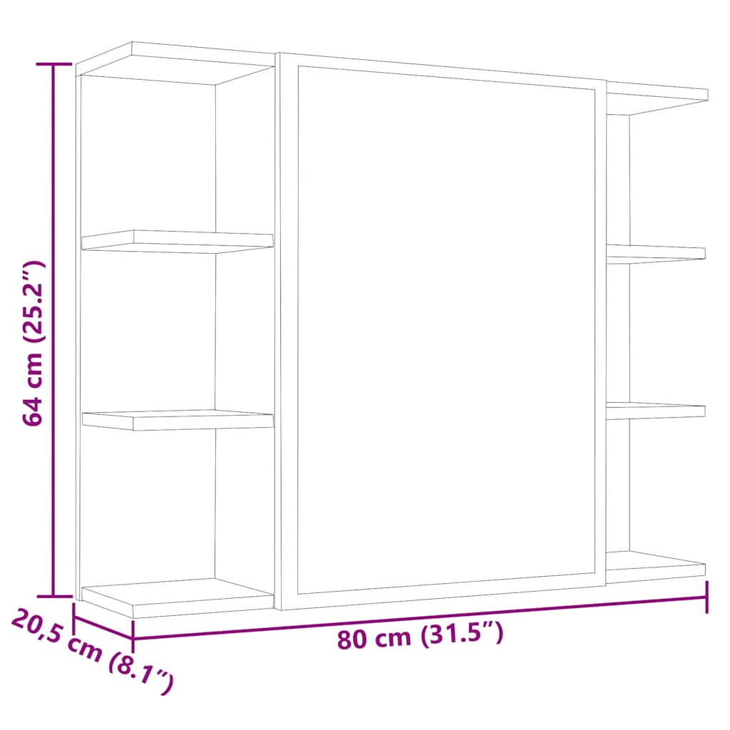 Armadietto a Specchio Grigio Cemento 80x20,5x64cm in Truciolato 802610