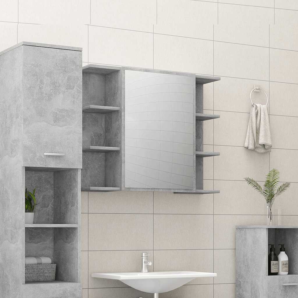 Armadietto a Specchio Grigio Cemento 80x20,5x64cm in Truciolato 802610