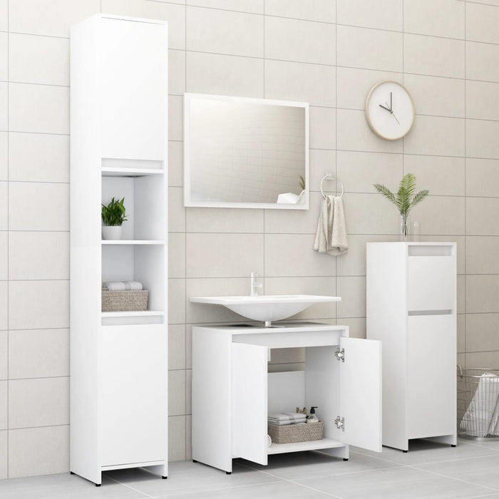 Set Mobili da Bagno Bianco in Legno Multistrato 802651