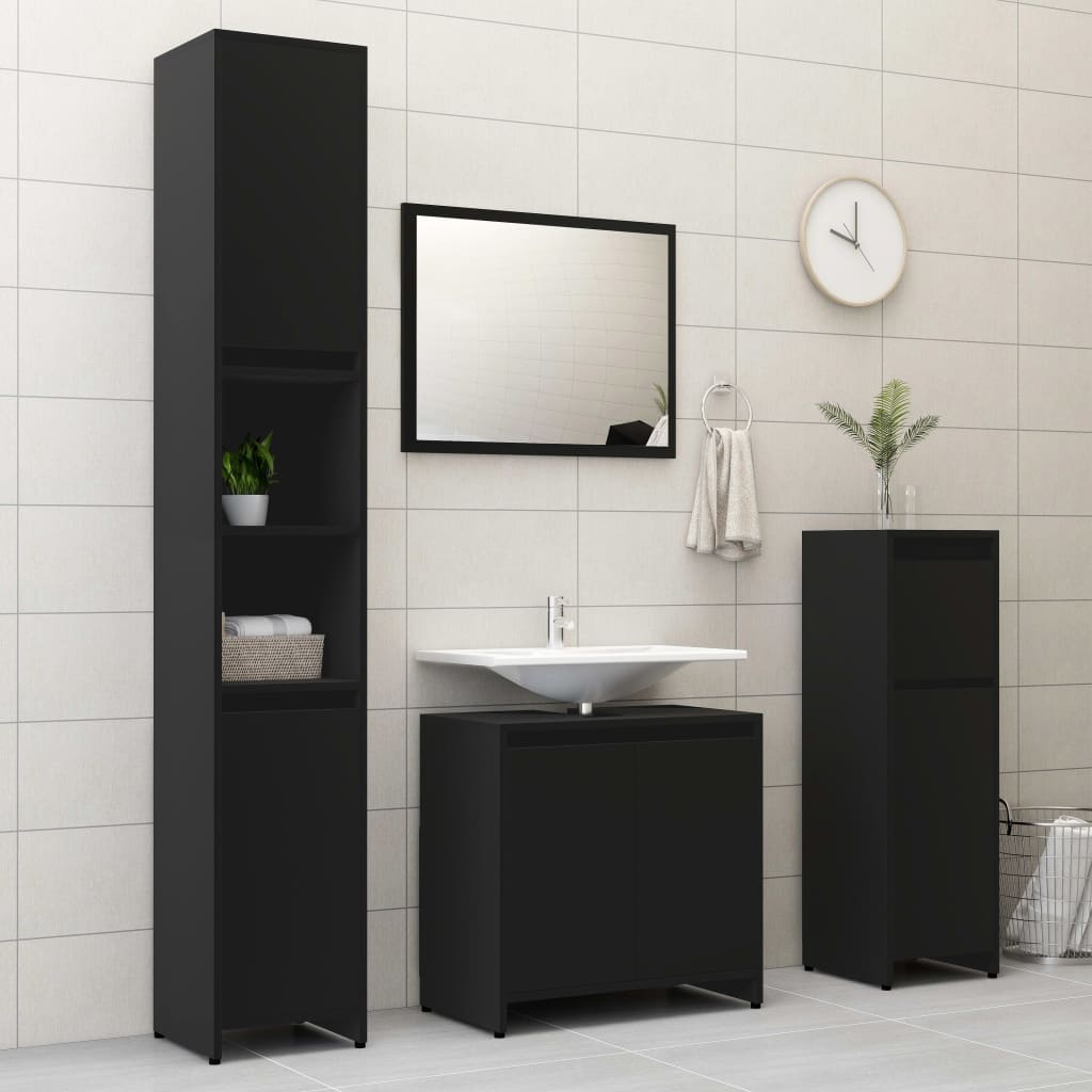 Set Mobili da Bagno Nero in Legno Multistrato 802652