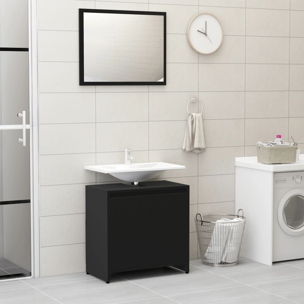 Set Mobili da Bagno Nero in Legno Multistrato 802652