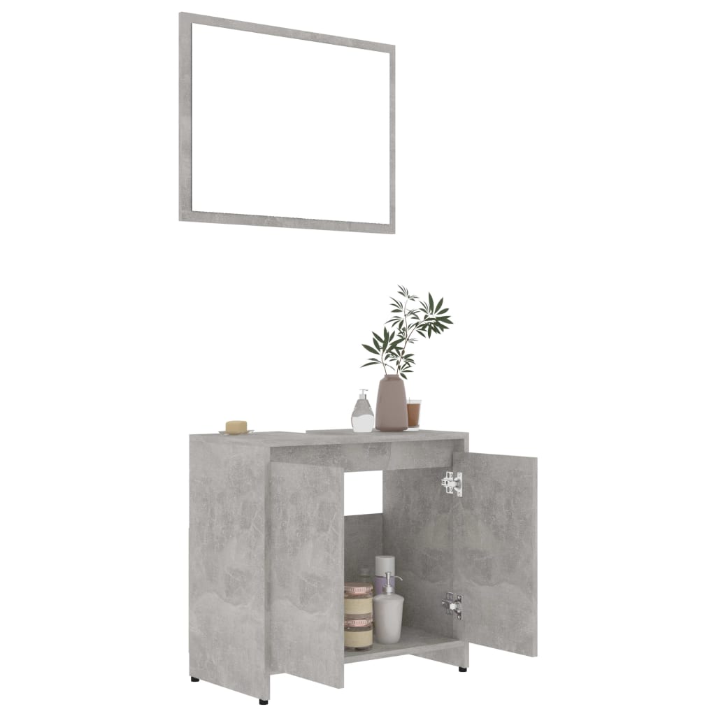 Set Mobili da Bagno Grigio Cemento in Legno Multistrato 802655