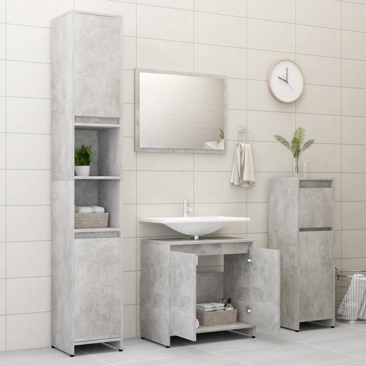 Set Mobili da Bagno Grigio Cemento in Legno Multistrato 802655