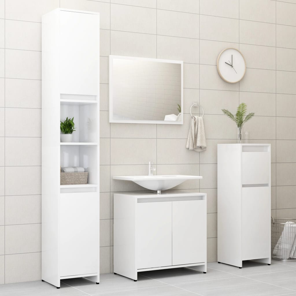 Set Mobili da Bagno Bianco Lucido in Truciolato cod mxl 13674