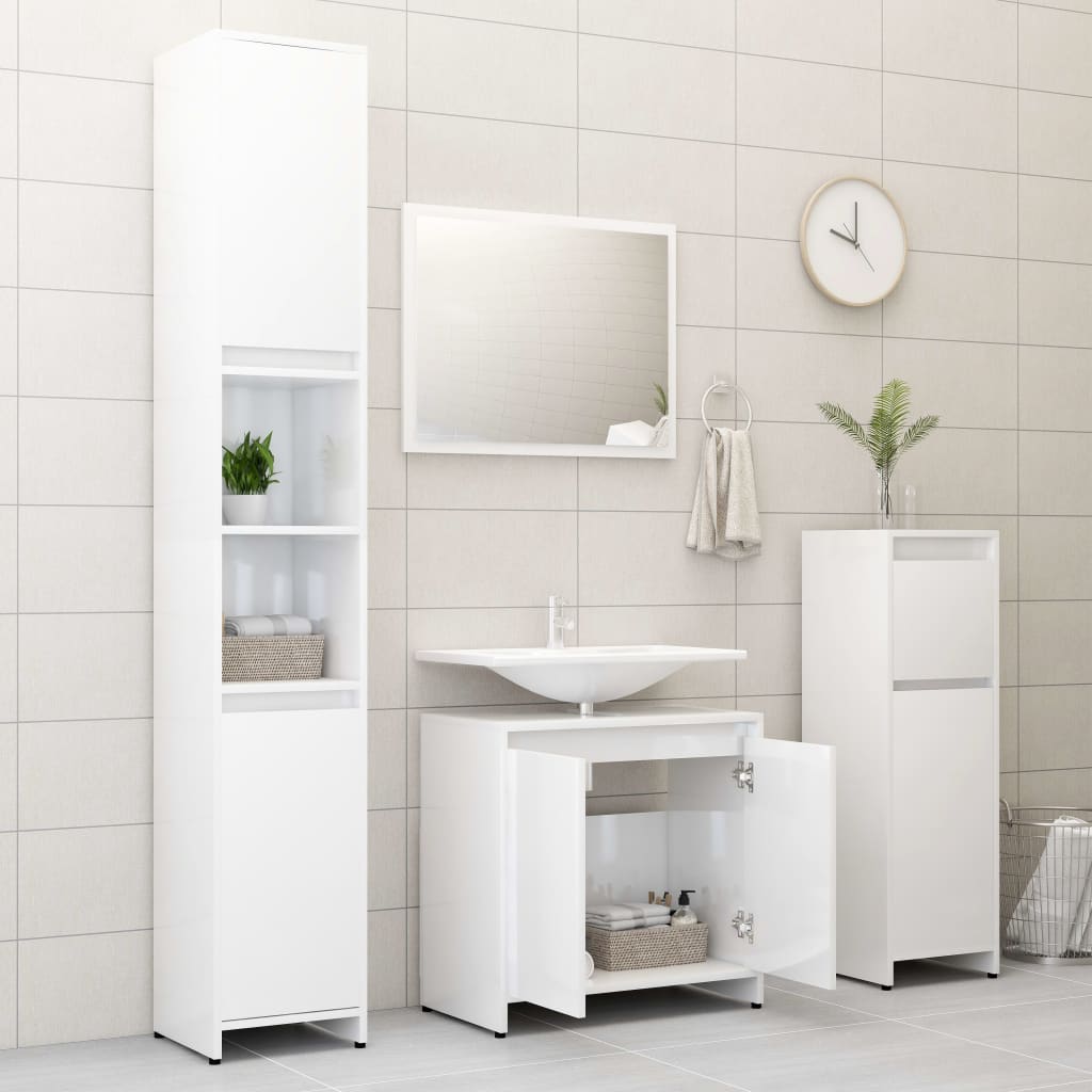 Set Mobili da Bagno Bianco Lucido in Truciolato cod mxl 13674