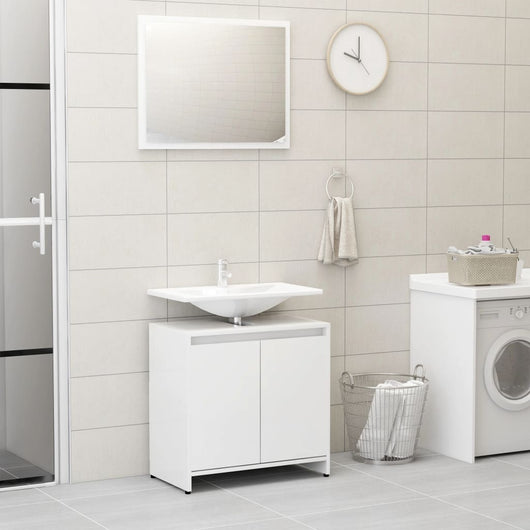 Set Mobili da Bagno Bianco Lucido in Legno Multistrato 802657