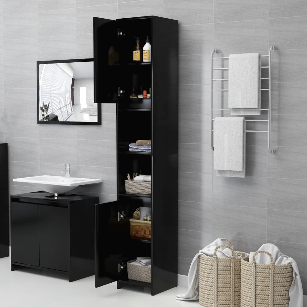 Armadio da Bagno Nero 30x30x183,5 cm in Truciolato cod mxl 53127