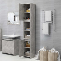 Armadio da Bagno Grigio Cemento 30x30x183,5 cm in Truciolato