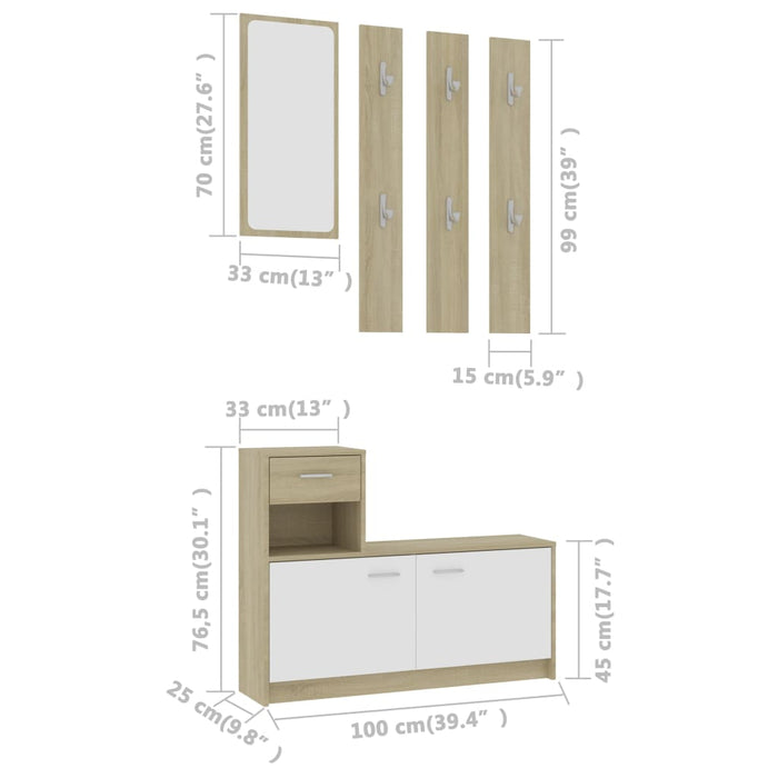 Mobile Ingresso Bianco Rovere Sonoma 100x25x76,5 cm Truciolato cod 10394