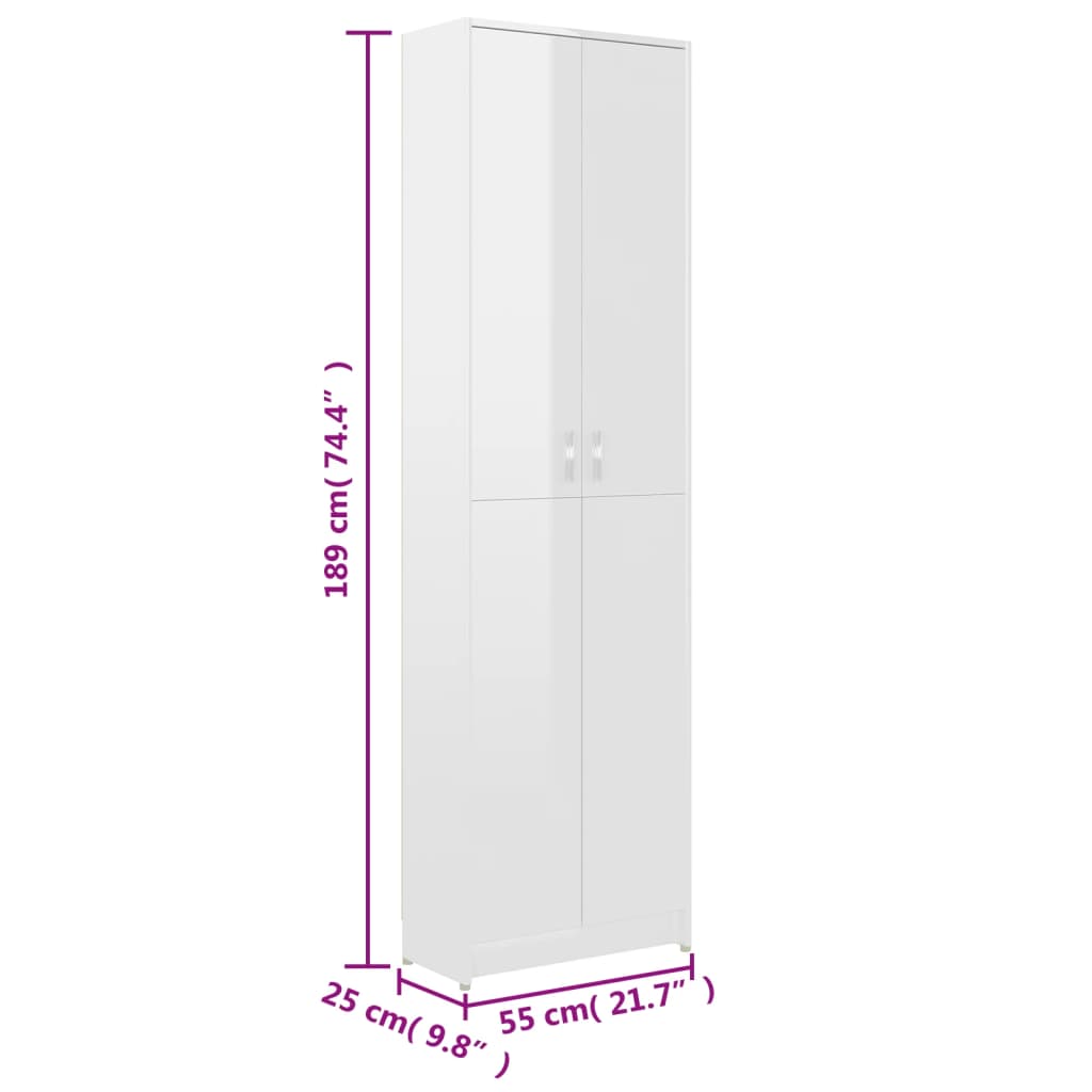 Armadio Corridoio Bianco Lucido 55x25x189 cm Legno Multistrato 802855