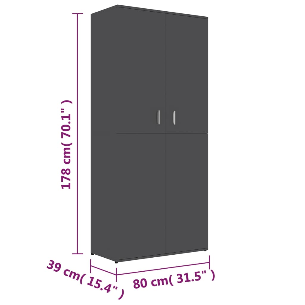 Scarpiera Grigia 80x39x178 cm in Legno Multistrato 802860