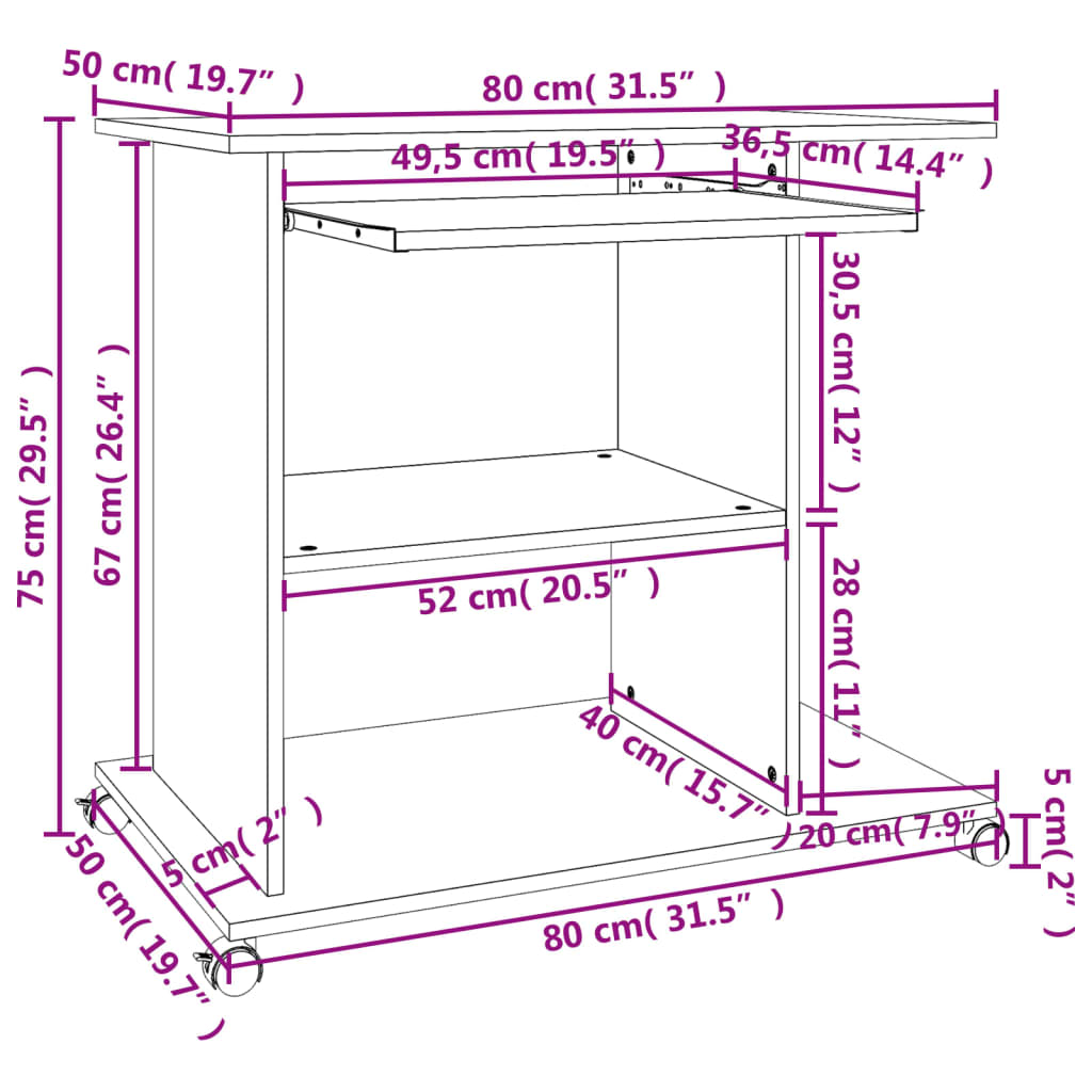 Scrivania per Computer Grigio Cemento 80x50x75 cm in Truciolato 802898