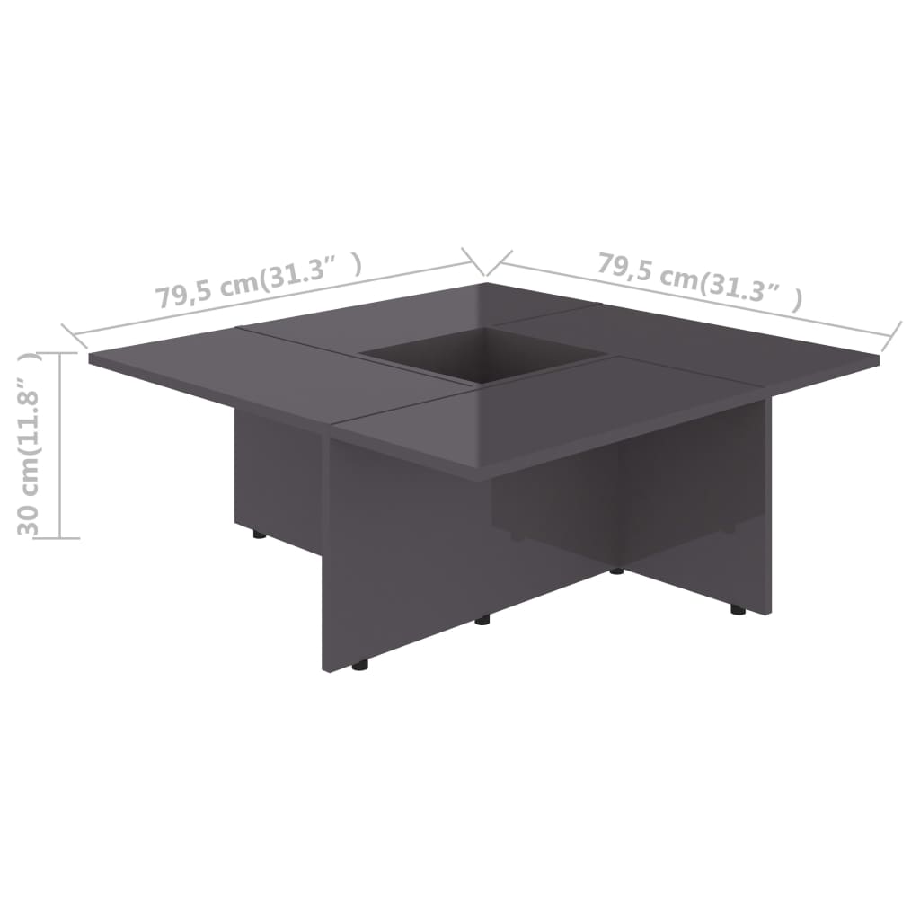 Tavolino da Caffè Grigio Lucido 79,5x79,5x30 cm in Truciolato cod mxl 11779