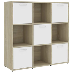 Libreria Bianca e Rovere Sonoma 90x30x90 cm Legno Multistrato 802935