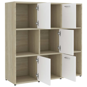 Libreria Bianca e Rovere Sonoma 90x30x90 cm Legno Multistrato 802935