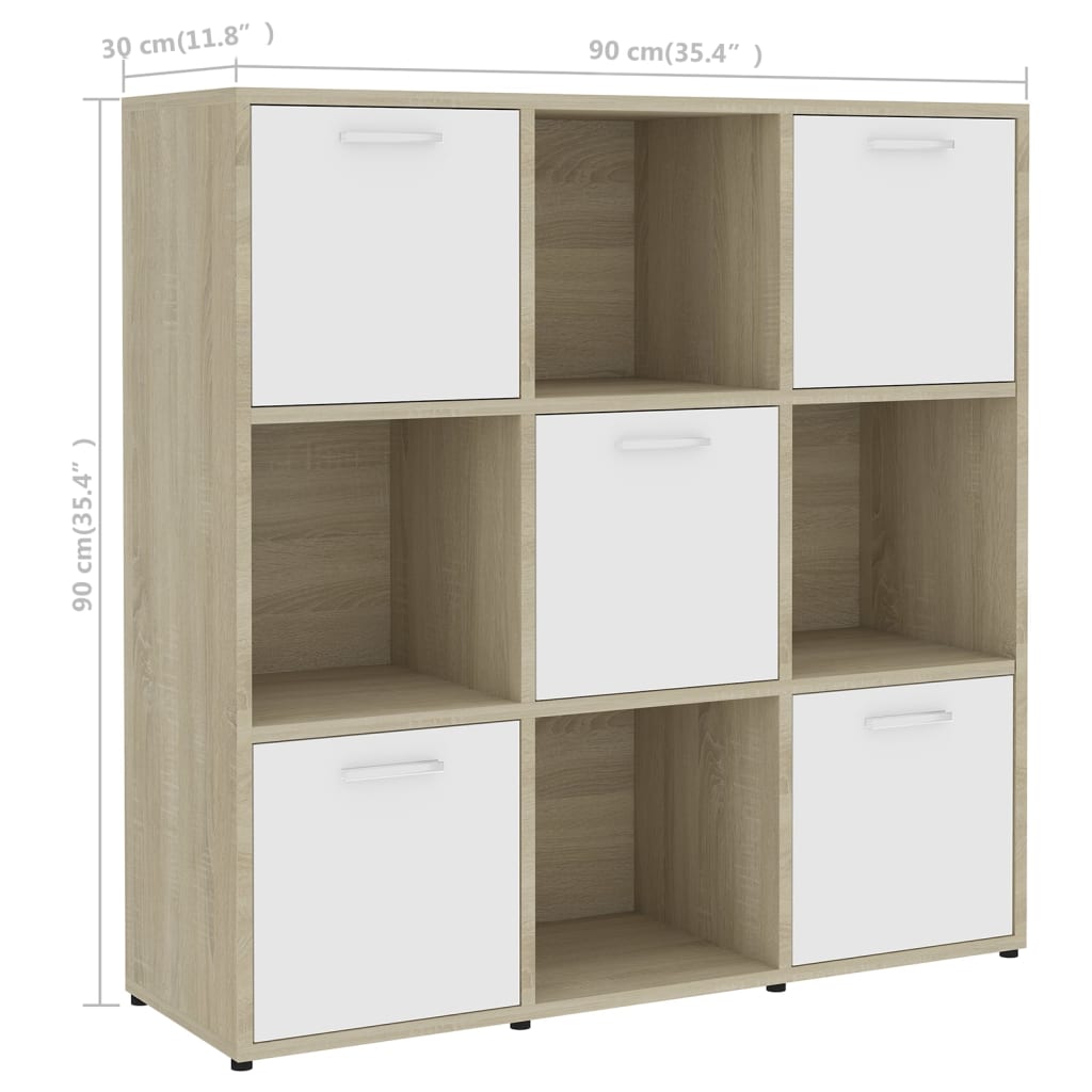 Libreria Bianca e Rovere Sonoma 90x30x90 cm Legno Multistrato 802935