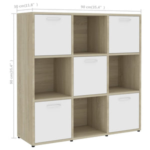 Libreria Bianca e Rovere Sonoma 90x30x90 cm Legno Multistrato 802935