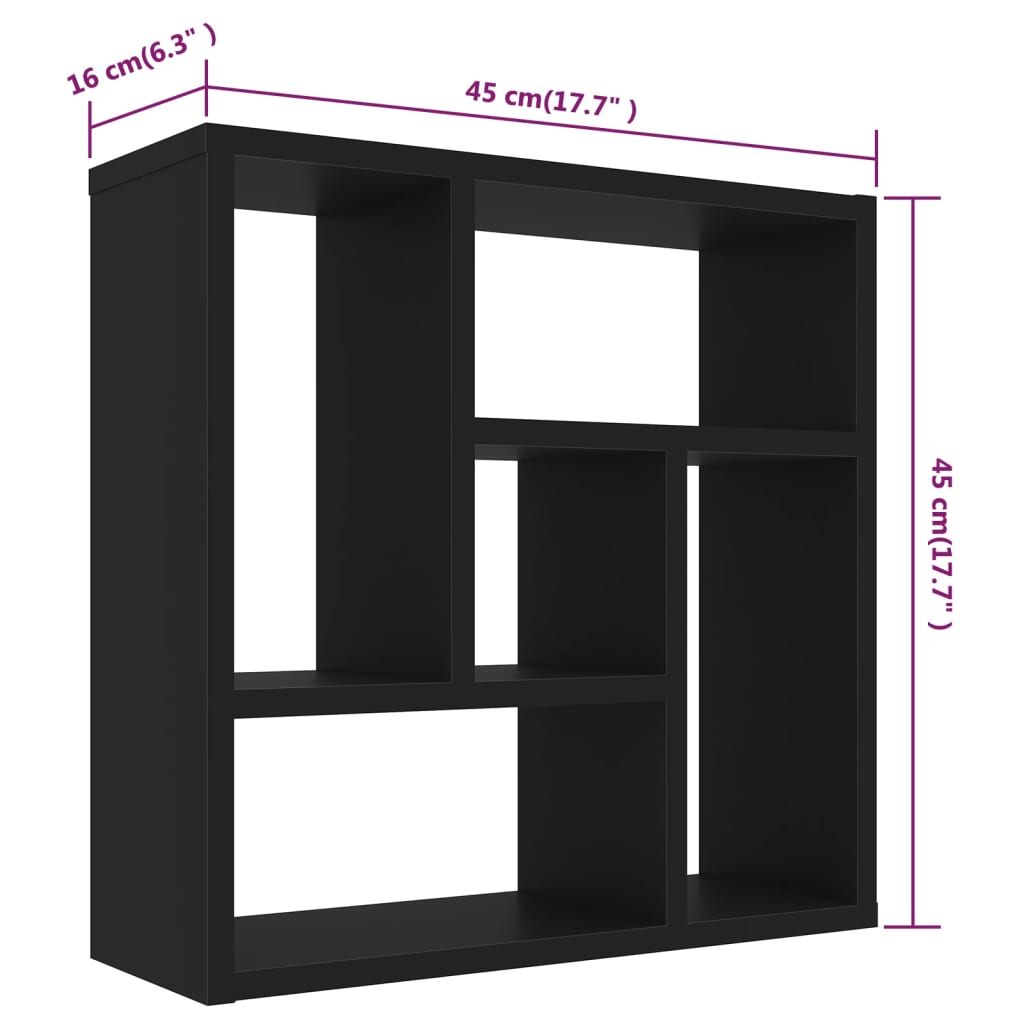 Scaffale a Parete Nero 45,1x16x45,1 cm in Truciolato cod mxl 33507