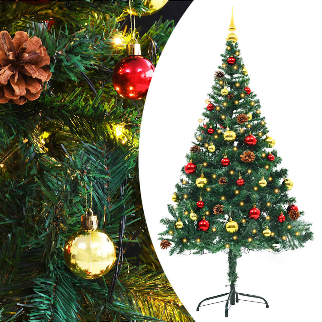 Albero di Natale Artificiale con Palline e LED Verde 150 cm 321499