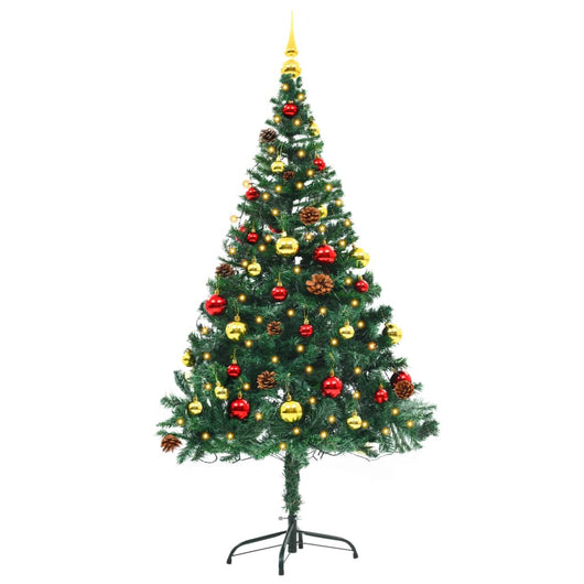 Albero di Natale Preilluminato con Palline Verde 150 cm 321499