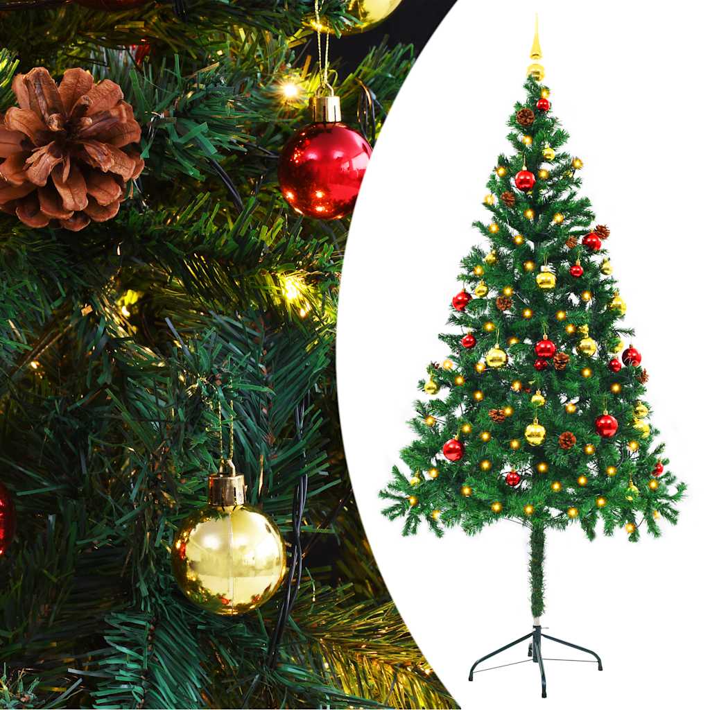 Albero di Natale Artificiale con Palline e LED 180 cm Verde 321500