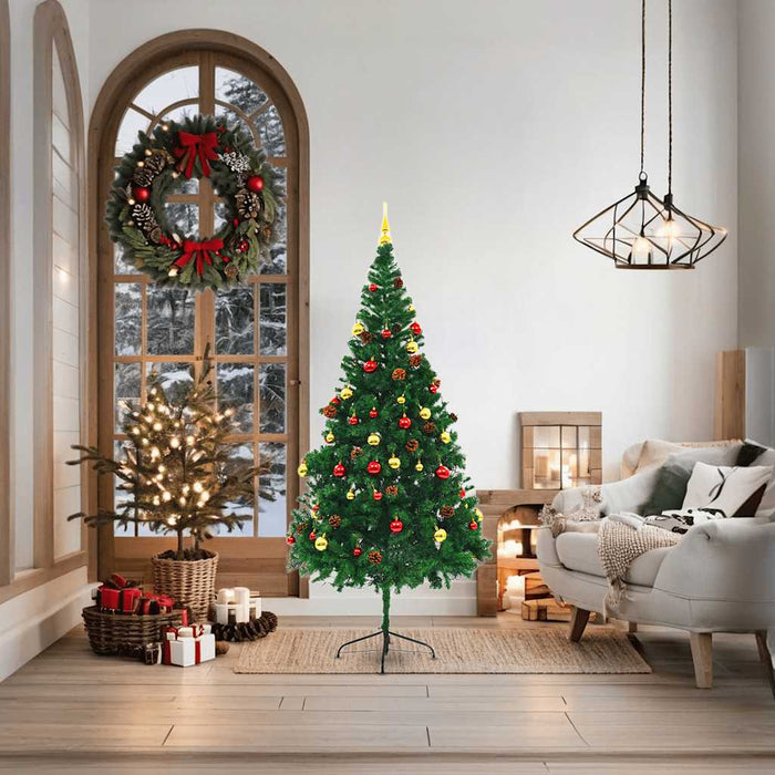 Albero di Natale Artificiale con Palline e LED 180 cm Verde 321500