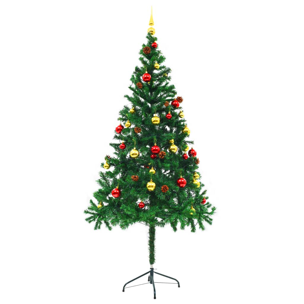 Albero di Natale Artificiale con Palline e LED 180 cm Verde