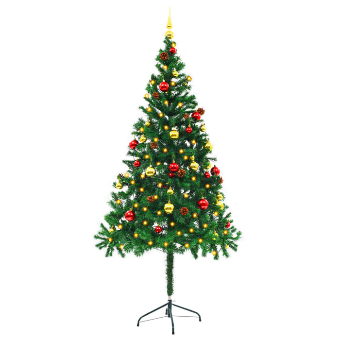 Albero di Natale Artificiale con Palline e LED 180 cm Verde