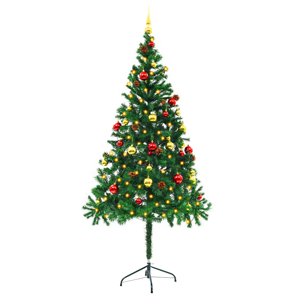 Albero di Natale Artificiale con Palline e LED 180 cm Verde 321500