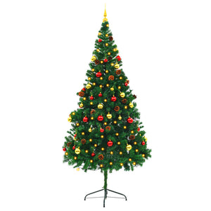 Albero di Natale Preilluminato con Palline Verde 210 cm 321501