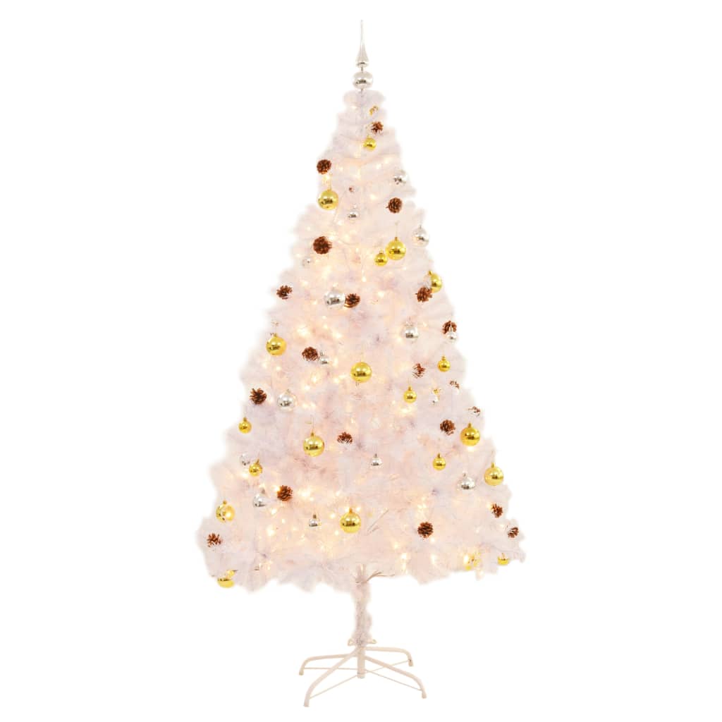 Albero di Natale Artificiale con Palline e LED 210 cm Bianco