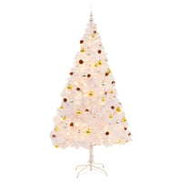 Albero di Natale Artificiale con Palline e LED 210 cm Bianco