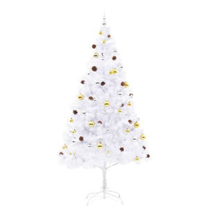 Albero di Natale Artificiale con Palline e LED 210 cm Bianco