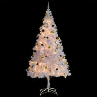 Albero di Natale Artificiale con Palline e LED 210 cm Bianco