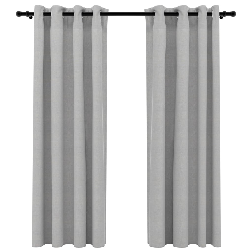 Tende Oscuranti Effetto Lino con Occhielli 2pz 140x175cm Grigio 321168