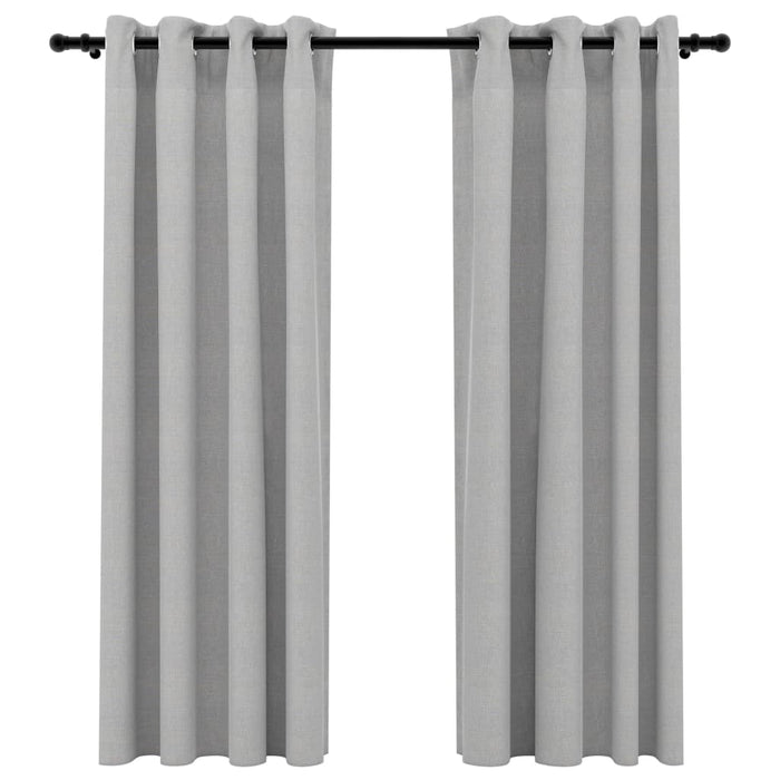 Tende Oscuranti Effetto Lino con Occhielli 2pz 140x175cm Grigio 321168