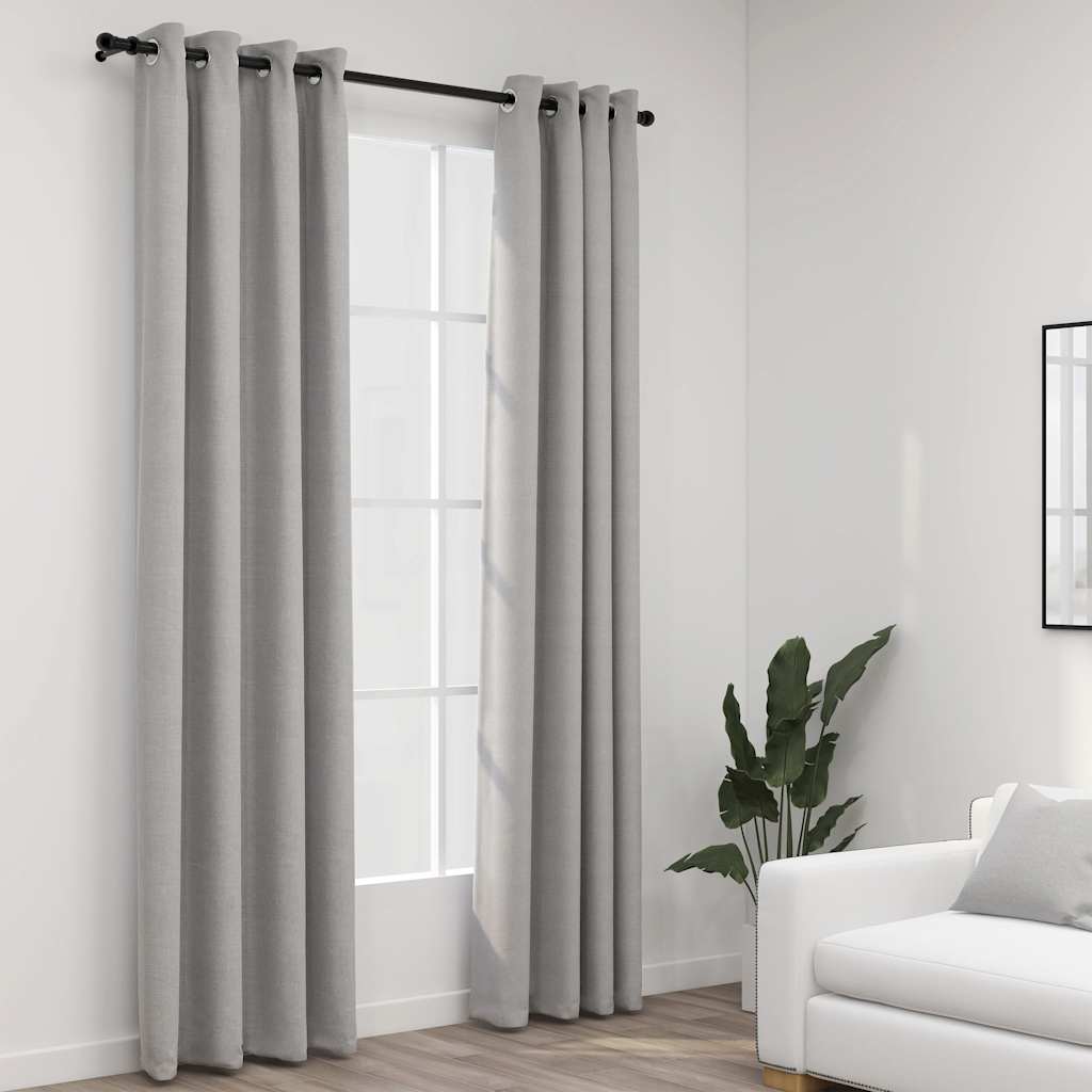 Tende Oscuranti Effetto Lino con Occhielli 2pz 140x245cm Grigio 321170