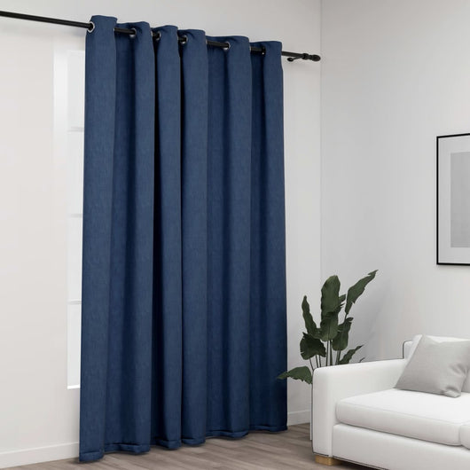 Tenda Oscurante Effetto Lino con Occhielli Blue 290x245cm 321179