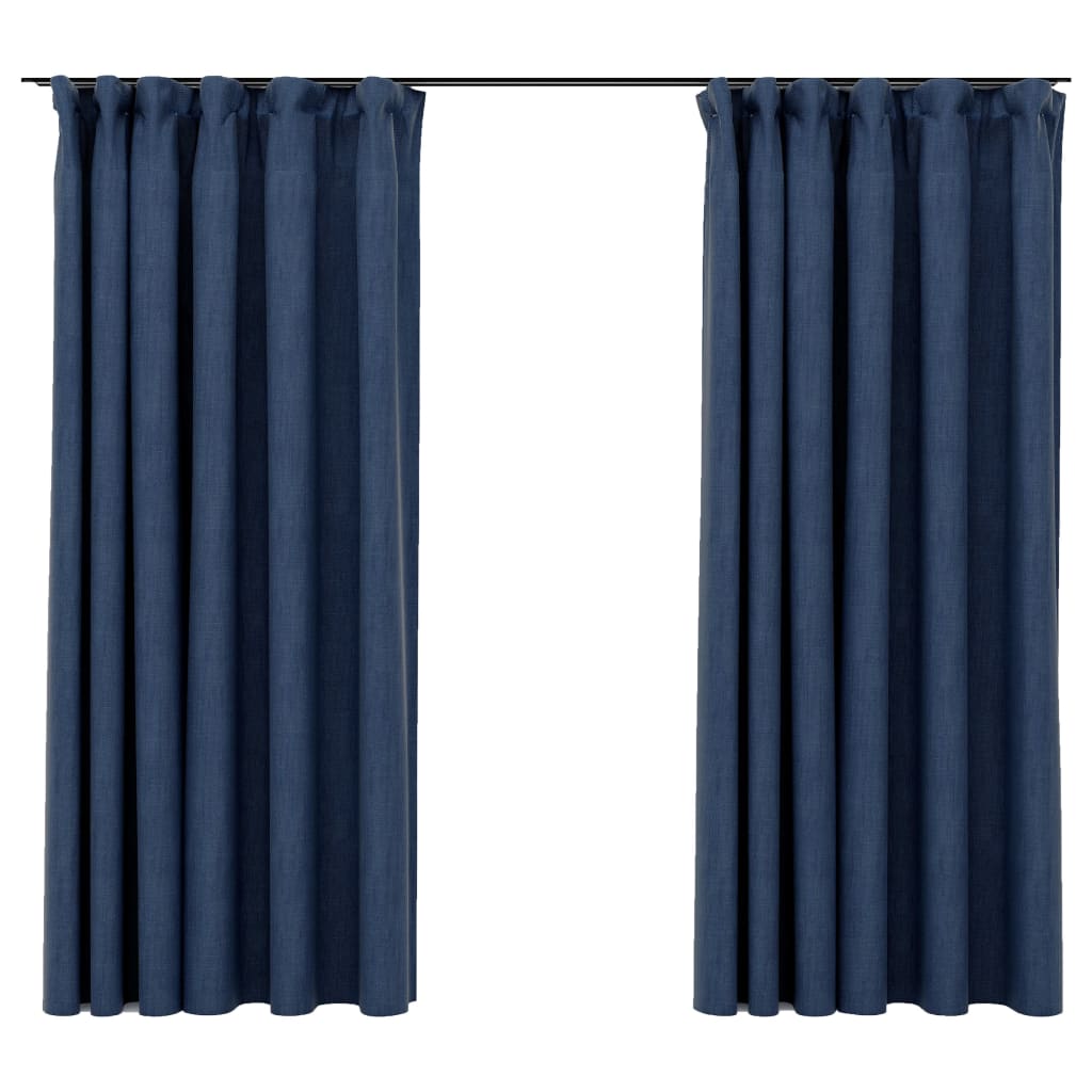 Tende Oscuranti con Ganci Effetto Lino 2 pz Blu 140x175 cm cod 9755